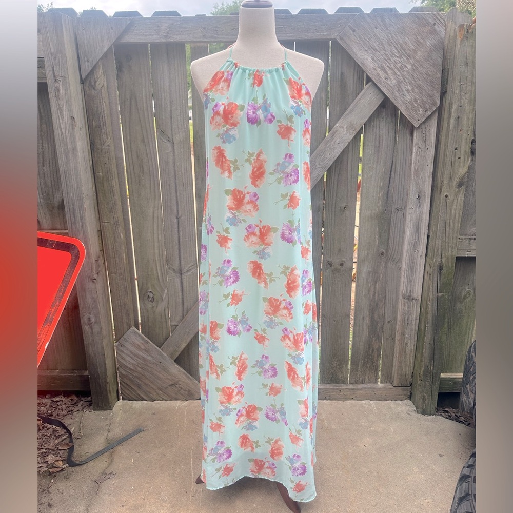 How Very Loved Boutique Floral Maxi Dress - Mint Green and Pink